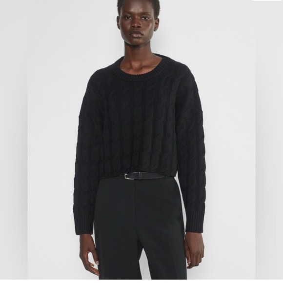 Aritzia Sweaters - Aritzia Babaton Glory Merino Wool Cable Knit Cropped Sweater Black  Size Medium‎